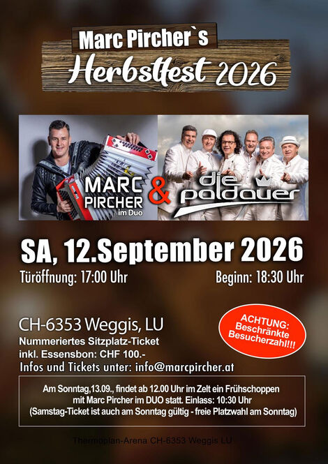 Marc Pirchers Herbstfest 2026 in der Schweiz